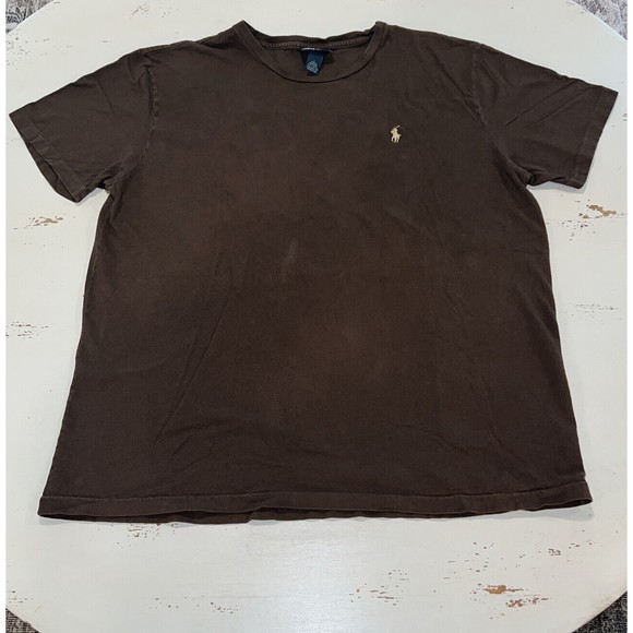 Vtg POLO RALPH LAUREN Shirt Mens L Large  Brown Single Stitch Short Sleeve Pony - Picture 1 of 10
